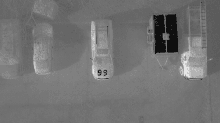 Flir view of thermal markers on vehicle