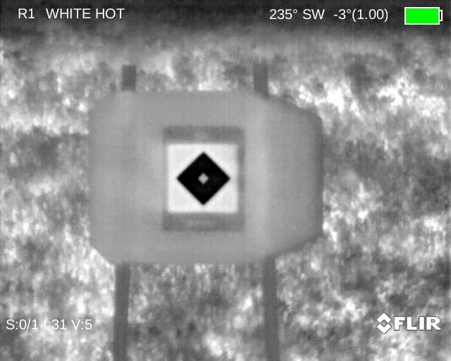 upright thermal zeroing target as seen in white hot through a thermal scope.