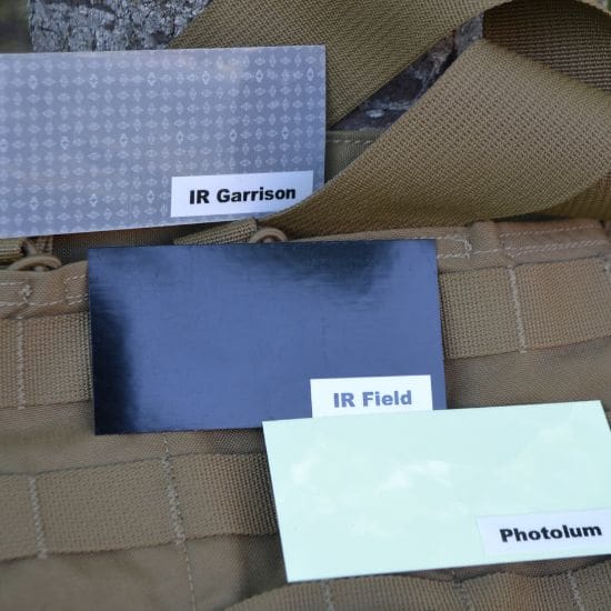 IR Field Covert, IR Garrision Noncovert, and Noncovert Photoluminescent IFF patch films