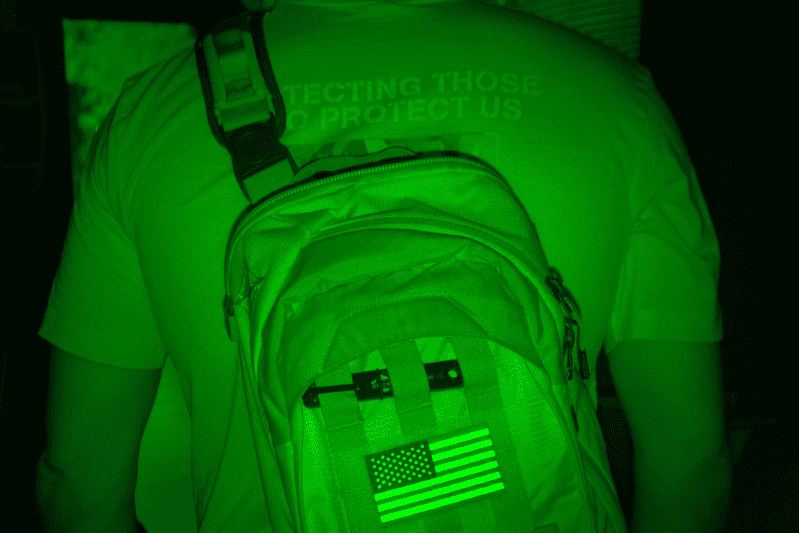 US Flag IR patch on rucksack. Prevents friendly fire.