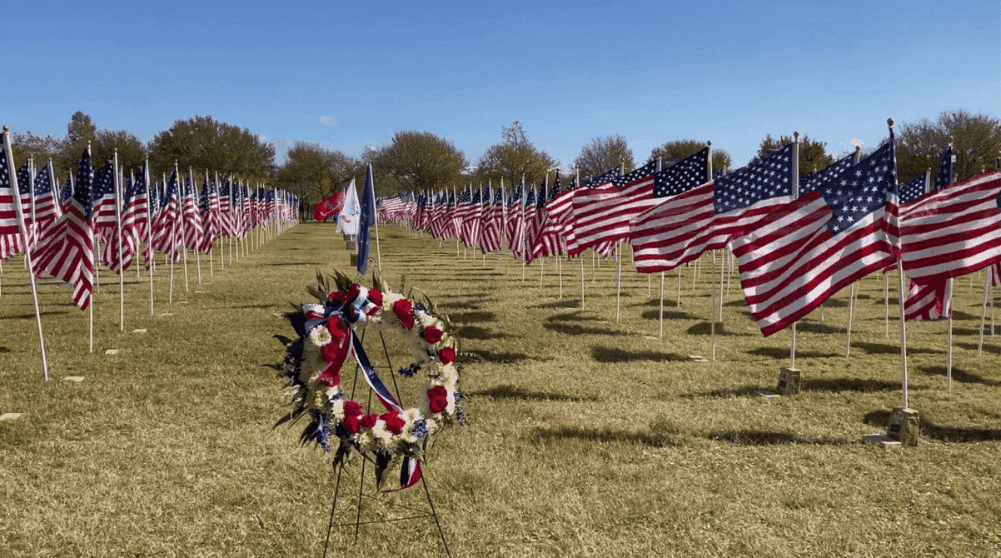 Display of 1400 American flags in Keller, Tx to Honor those who protect us.