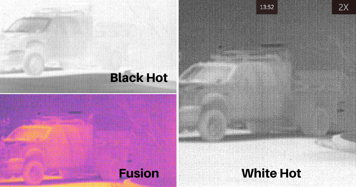 3 palette settings thermal images of work truck sitting in the shade