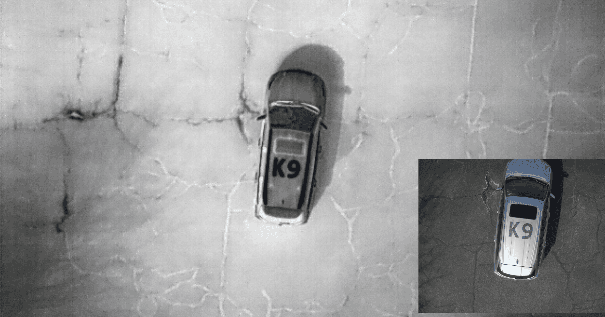 thermal and visible view of K9 on police vehicle
